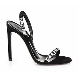 GUCCI Mallory Slingback Black Suede Evening Sandal Embellished With Crystals